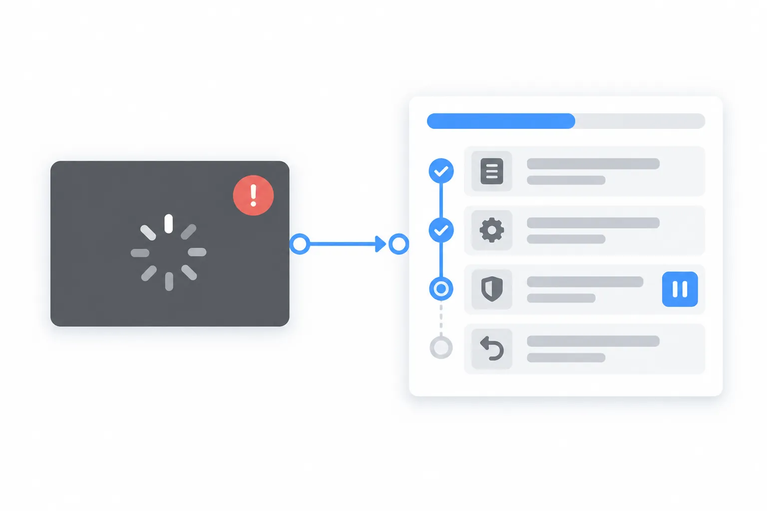 Side-by-side storyboard comparing a black-box agent spinner with visible plan, approval, pause, and undo controls